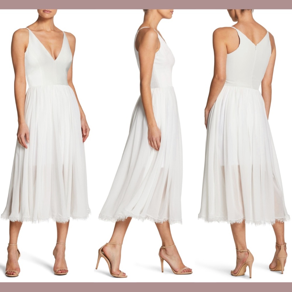 NEW $198 Dress the Population [ Large ] Alicia Midi Dress‎ in Off-White